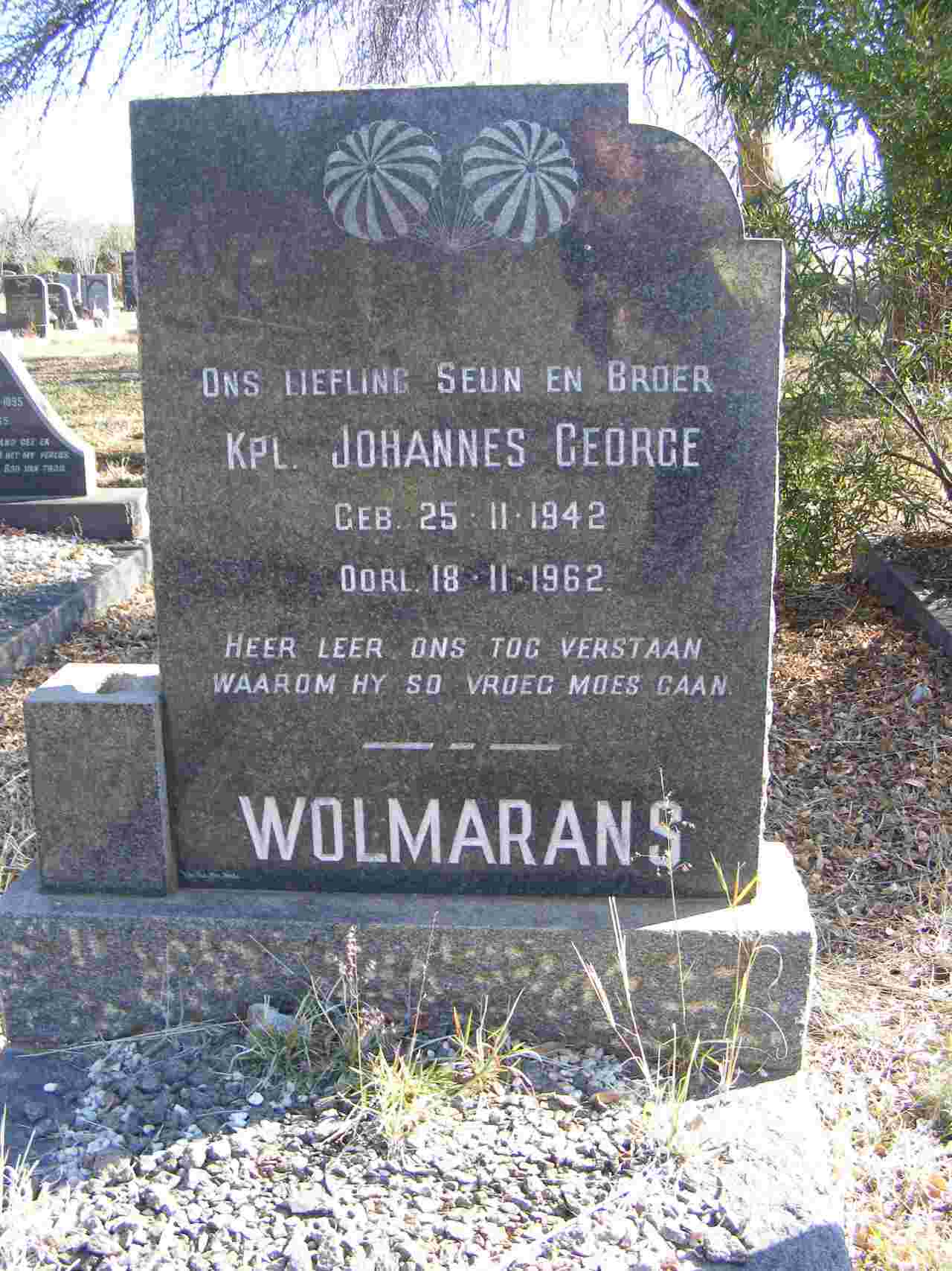 Photo from /search/photos/South Africa/North West Province/KLERKSDORP NEW CEMETERY/WOLMERANS_JG_1.jpg
